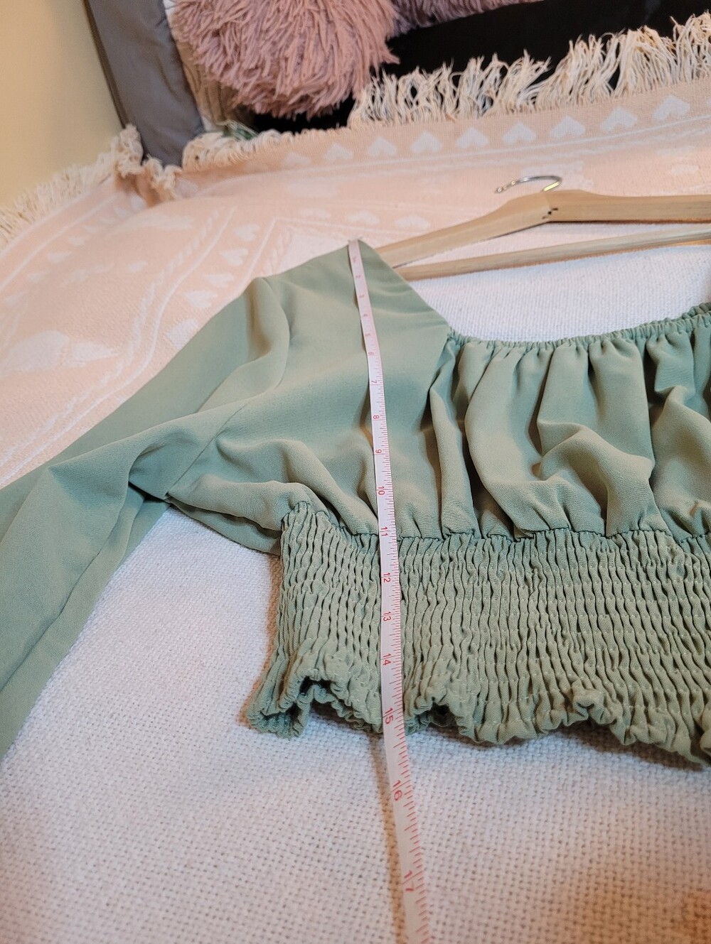 ROMWE Sage Green Smocked Square-Neck Crop Top - Picture 5 of 6